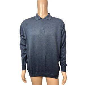 Pronto Uomo Men’s Blue Sweater L Vintage 1/4 Zip Long Sleeve Collar Casual Party